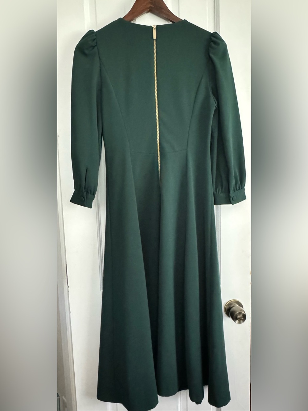 Classic Long Sleeve Forest Green Midi Dress - Picture 2 of 10